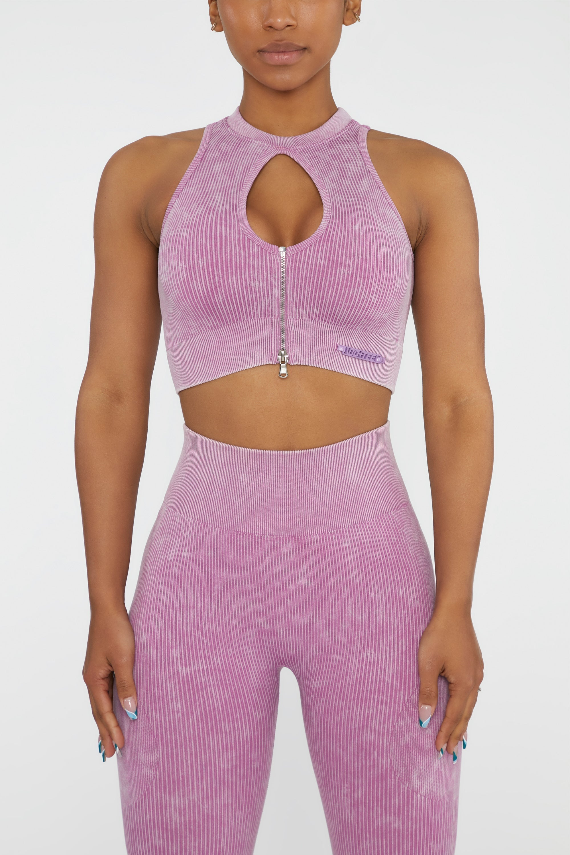 Keyhole Zip Crop Top in Pink