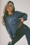 Acid Wash Long-Sleeve Oversized T-Shirt in Blue