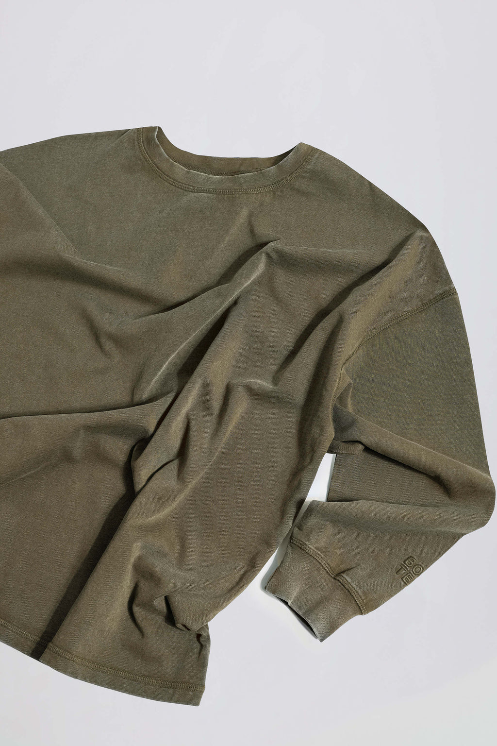Acid Wash Long-Sleeve Oversized T-Shirt in Light Green