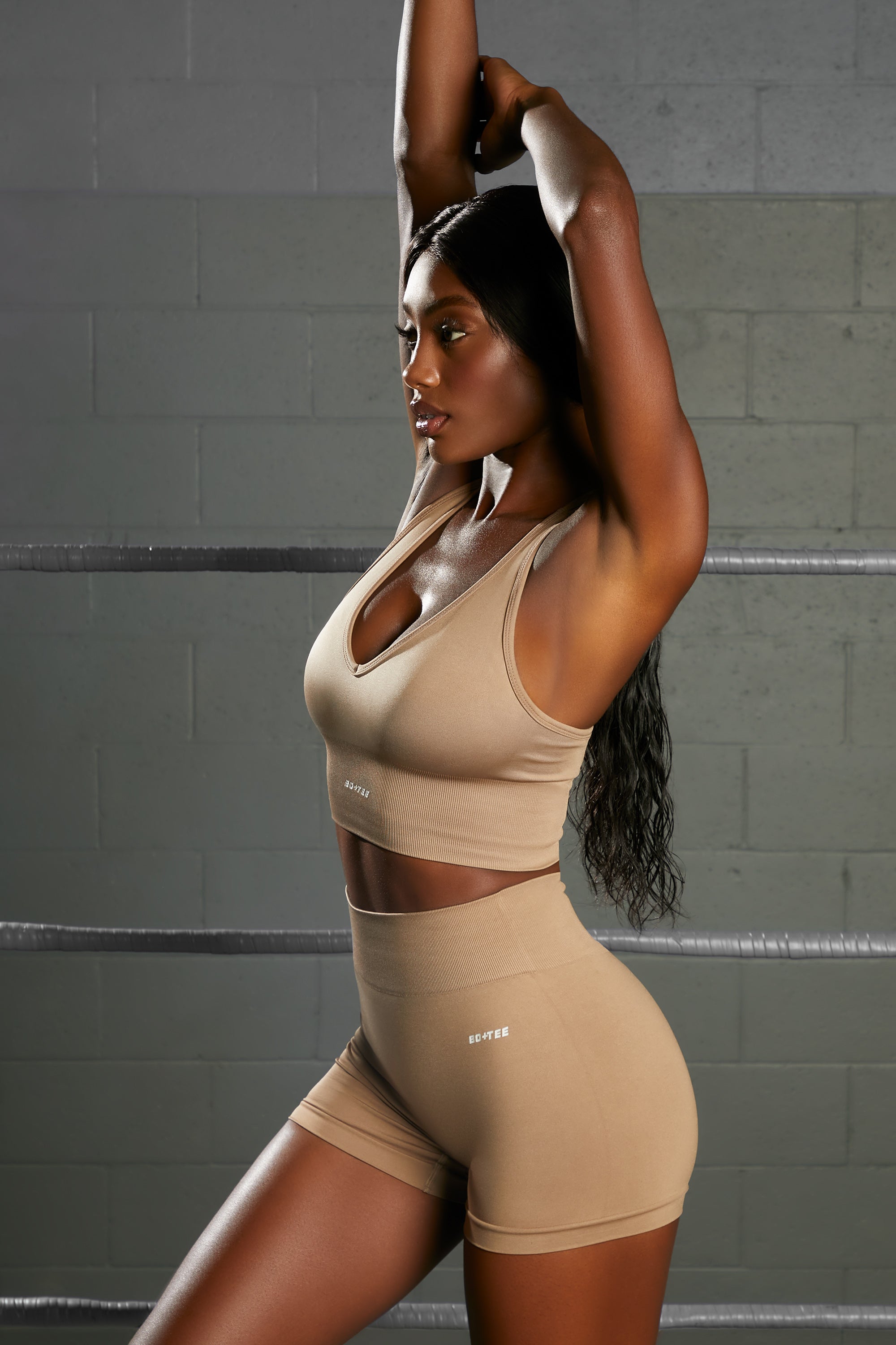 Overhaul Racer Knot Back Seamless Crop Top in Brown