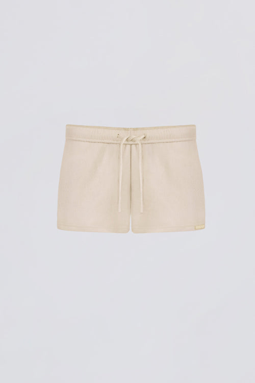 Brushed Jersey Elasticated Mini Shorts in Ecru