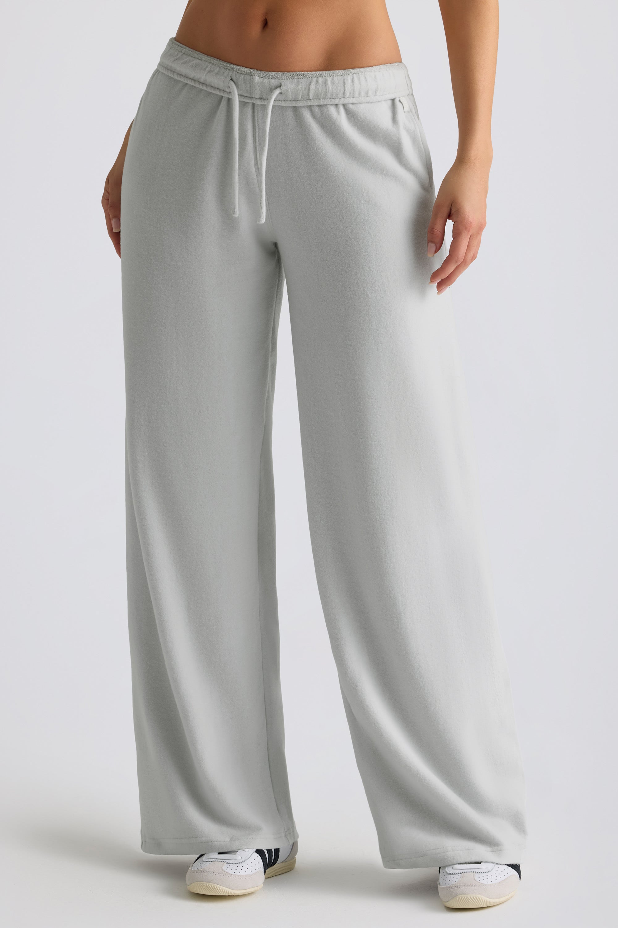 Petite Brushed Jersey Wide-Leg Joggers in Fog Grey
