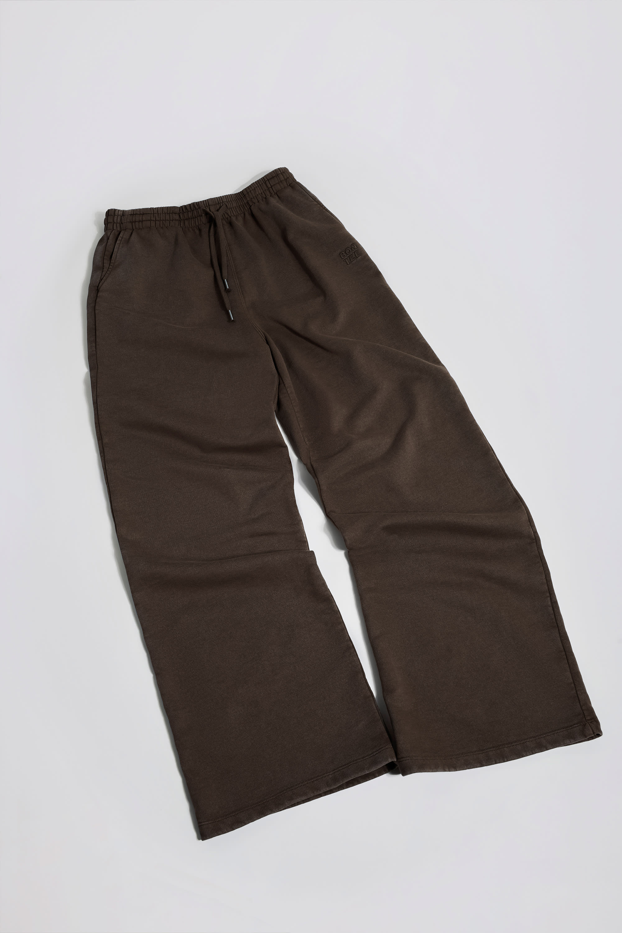 Acid Wash Wide-Leg Joggers in Brown